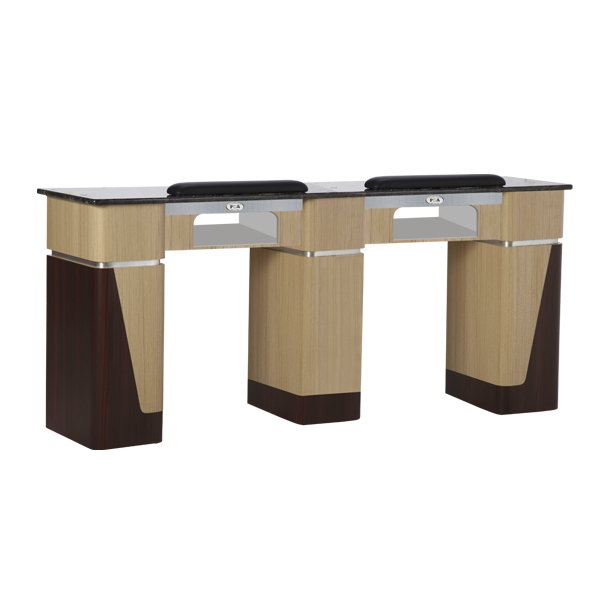 Double Nail Table T-06 With Dryer Hole (Ash/Rosewood/Aluminum)